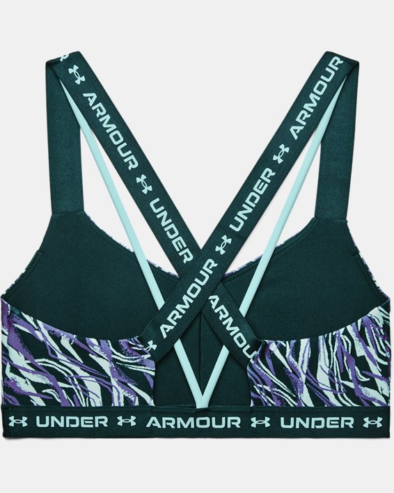 Women's UA Crossback Low Print Sports Bra, Blue, pdpMainDesktop image number 9